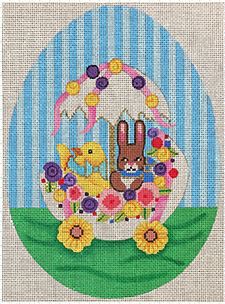 click here to view larger image of Large Egg w/Bunny and Chick in Egg Wagon (hand painted canvases)