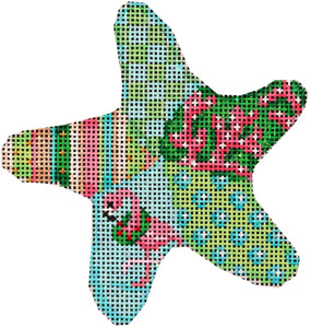 click here to view larger image of Flamingo Patch Starfish Ornament (hand painted canvases)