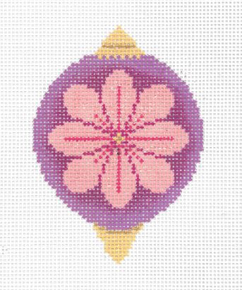 click here to view larger image of Pink on Purple Flower Ornament (hand painted canvases)