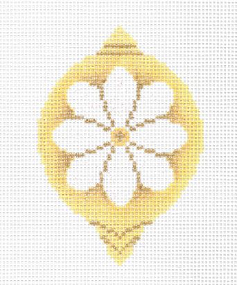 click here to view larger image of White on Gold Flower Ornament (hand painted canvases)
