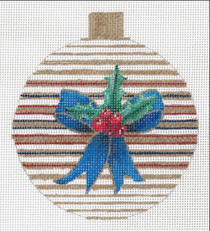 click here to view larger image of Blue Bow and Holly Ornament (hand painted canvases)