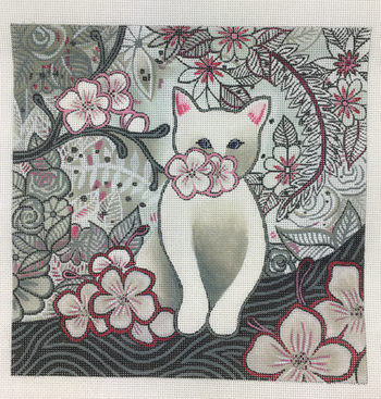 click here to view larger image of Gray Kitty w/Stitch Guide (hand painted canvases)
