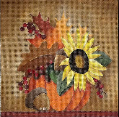 click here to view larger image of Pumpkin Sunflower Floral (hand painted canvases)