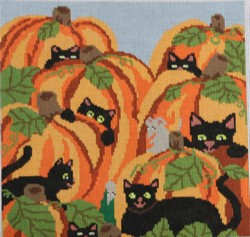 click here to view larger image of Cats Pumpkin Patch (hand painted canvases)