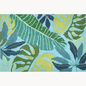click here to view larger image of Tropical Leaves Clutch - Blue (hand painted canvases)
