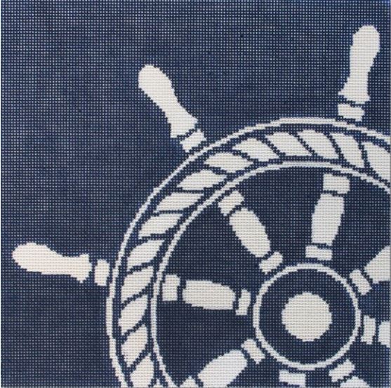 click here to view larger image of Ships Wheel on Navy (hand painted canvases)