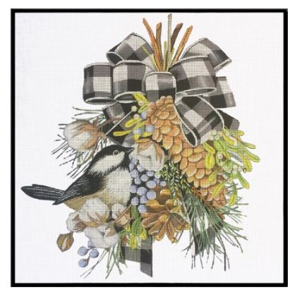 click here to view larger image of Black and White Ribbon Pinecone (hand painted canvases)