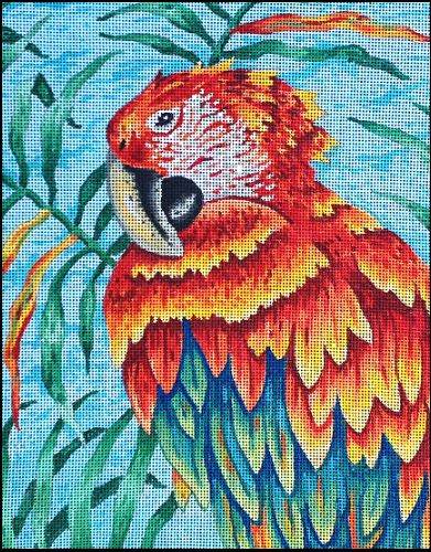 click here to view larger image of Scarlet Macaw & Ferns (hand painted canvases)