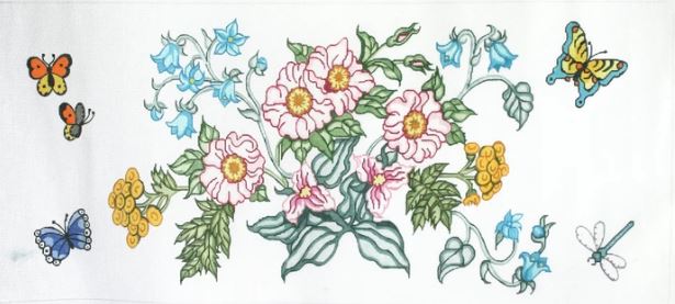 click here to view larger image of Floral Bench Cover (hand painted canvases)