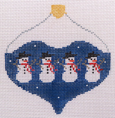 click here to view larger image of Snowmen on Blue Bauble (hand painted canvases)
