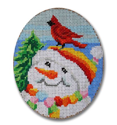 click here to view larger image of Snowman and Cardinal (hand painted canvases)