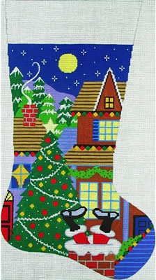 click here to view larger image of Rooftops and Santa Stocking (hand painted canvases)
