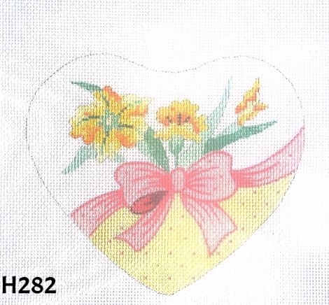 click here to view larger image of Yellow Flowers/ Pink Bow/ Heart (hand painted canvases)