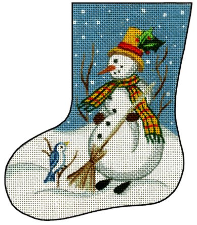 click here to view larger image of Mini Stocking - Snowman w/Broom (hand painted canvases)