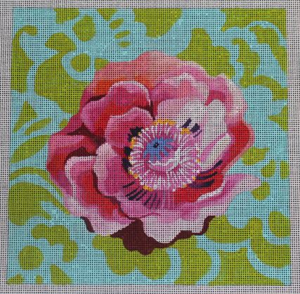 click here to view larger image of Pink Peony w/Green Swirls (hand painted canvases)