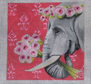 click here to view larger image of Insert - Elephant w/Roses (hand painted canvases)