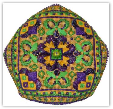 click here to view larger image of Mardi Gras Biscornu w/Stitch Guide (hand painted canvases)