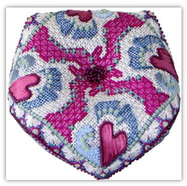 click here to view larger image of Swirling Hearts Biscornu w/Stitch Guide (hand painted canvases)