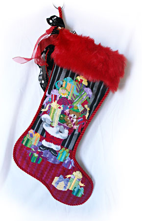click here to view larger image of Santa Packages Stocking w/Stitch Guide (hand painted canvases)
