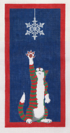 click here to view larger image of Christmas Cat - Blue Canvas w/Stitch Guide (hand painted canvases)