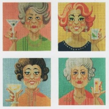 click here to view larger image of Ladies Who Lunch Coasters - Set of 4 (hand painted canvases)