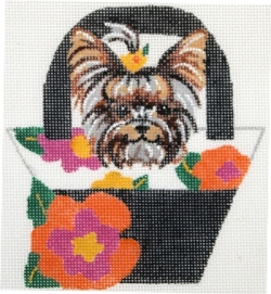 click here to view larger image of Yorkie in Floral Bag (hand painted canvases)