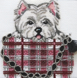click here to view larger image of Westie in Pink Plaid Clutch (hand painted canvases)