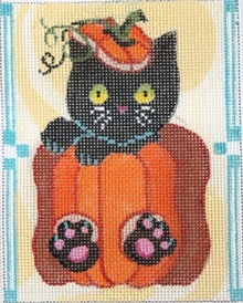 click here to view larger image of Black Cat in Pumpkin (hand painted canvases)