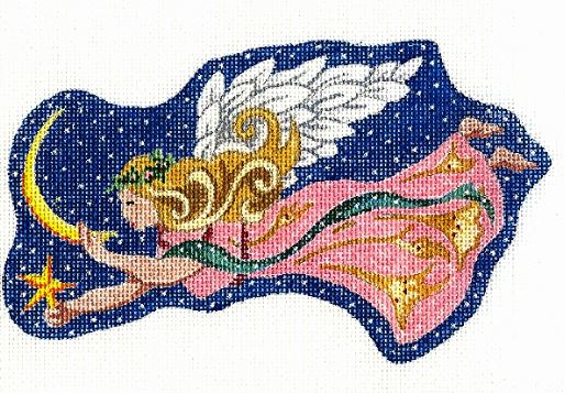click here to view larger image of Snow Queen Angel Holding Star & Crescent Moon (hand painted canvases)