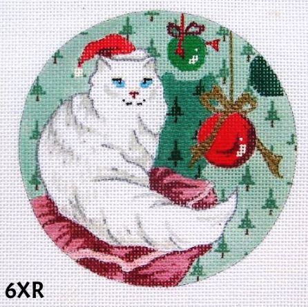 click here to view larger image of White Persian Cat & Ornaments (hand painted canvases)