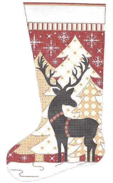 click here to view larger image of Reindeer and Trees Stocking (hand painted canvases)