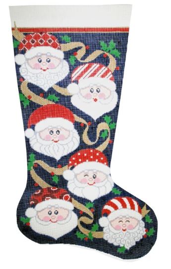 click here to view larger image of Santa's Many Faces Stocking (hand painted canvases)