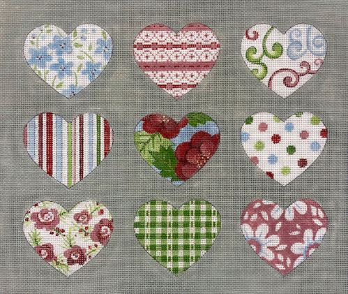 click here to view larger image of Patterned Hearts on Gray (hand painted canvases)
