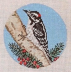 click here to view larger image of Downy Woodpecker Ornament (hand painted canvases)