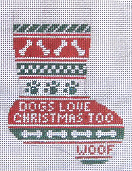 click here to view larger image of Dogs Love Christmas Mini Stocking (hand painted canvases)