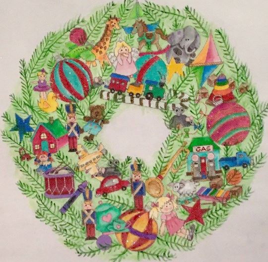 click here to view larger image of Toyland Christmas Wreath (hand painted canvases)
