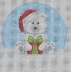 click here to view larger image of White Santa Bear w/Present (hand painted canvases)