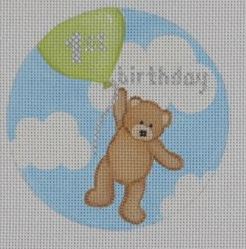 click here to view larger image of Flying High Teddy 1st B-day Green (hand painted canvases)