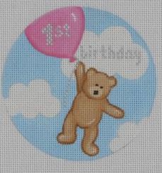 click here to view larger image of Flying High Teddy 1st B-day Pink (hand painted canvases)