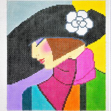 click here to view larger image of Lady w/Black Hat (hand painted canvases)