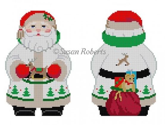 click here to view larger image of White Tree Coat Santa (two sided) (hand painted canvases)