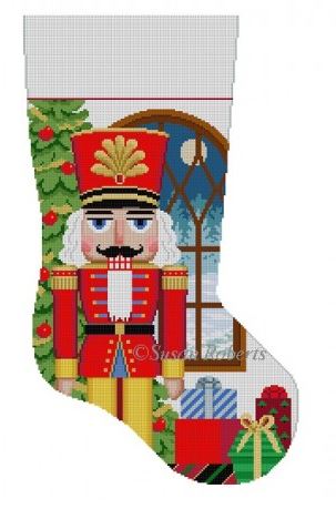 click here to view larger image of Nutcracker In Window Stocking (hand painted canvases)