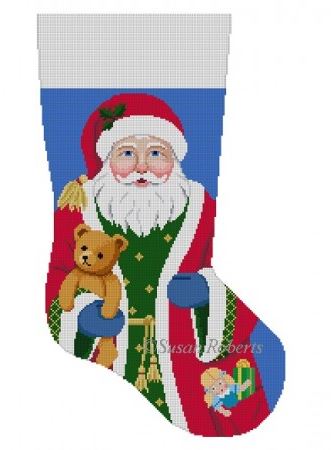 click here to view larger image of Santa with Teddybear Stocking (hand painted canvases)