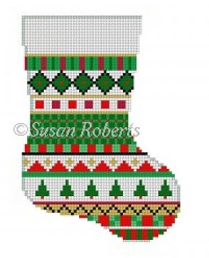 click here to view larger image of Tree Stripe Mini Stocking (hand painted canvases)