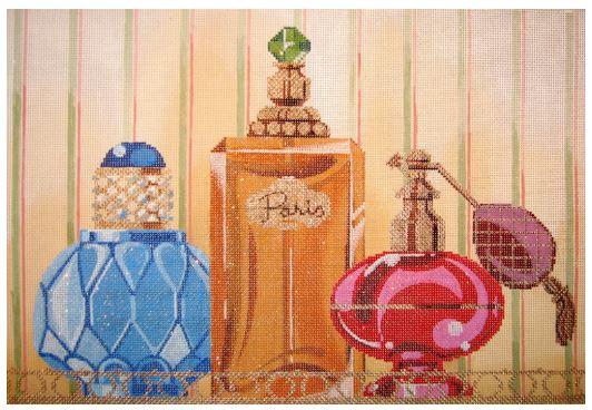 click here to view larger image of Perfume Bottles on Tray - 13M (hand painted canvases)