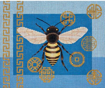 click here to view larger image of Bee and Coins on Blue (hand painted canvases)
