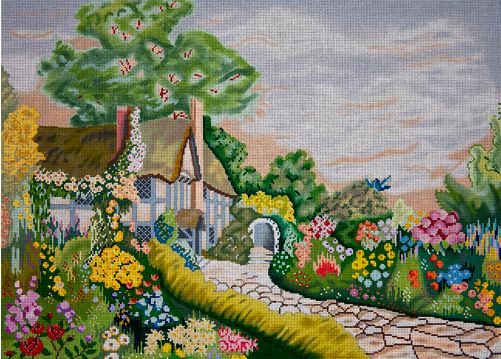 click here to view larger image of Cottage and Flowers (hand painted canvases)