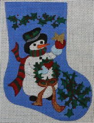 click here to view larger image of Snowman Holly Sock (hand painted canvases)