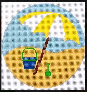 click here to view larger image of Yellow Umbrella Coaster/Ornament (hand painted canvases)