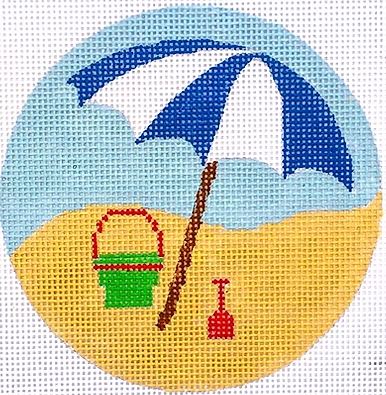 click here to view larger image of Blue Umbrella Coaster/Ornament (hand painted canvases)